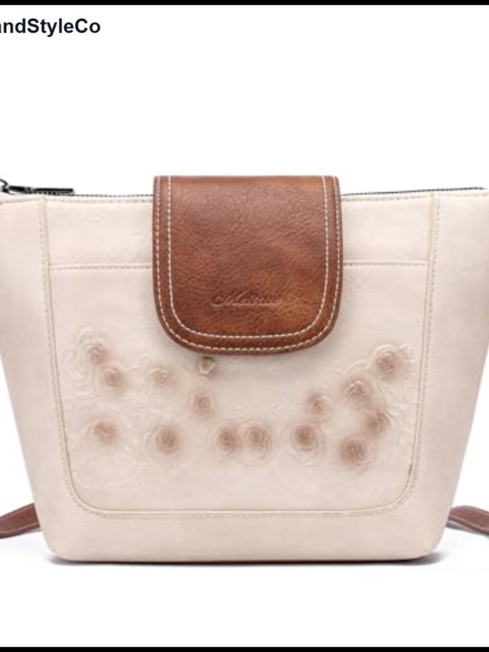 Vegan Leather Crossbody Bag Rose Embossed Multi-Pocket Adjustable Strap